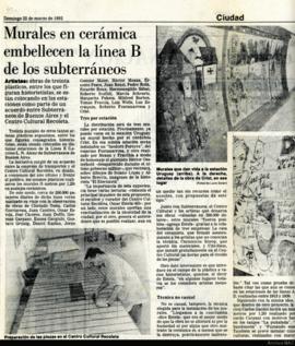 Artículo periodístico de Luis Alberto Ini titulado &quot;Murales en cerámica embellecen la línea B de los subterráneos&quot;