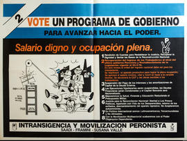 Afiche de campaña electoral de Intransigencia y Movilización Peronista &quot;2. Vote un programa de gobierno para avanzar hacia el poder&quot;
