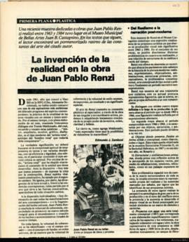 Artículo periodístico del diario Primera Plana titulado &quot;La invención de la realidad en la obra de Juan Pablo Renzi&quot;