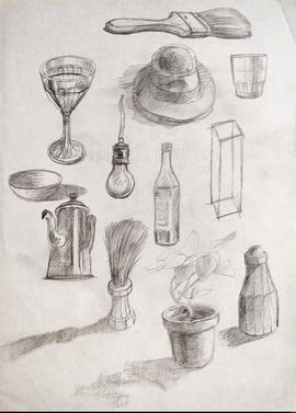 Boceto [conjunto de utensilios de cocina y otros objetos]
