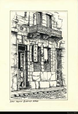 Tarjeta con ilustración de Guillermo Dinwoodie &quot;San Telmo, Buenos Aires&quot;