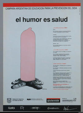 Afiche de concientización de la Federación Argentina de Clubes de Barrio &quot;Campaña argentina de educación para la prevención del Sida : el humor es salud&quot;