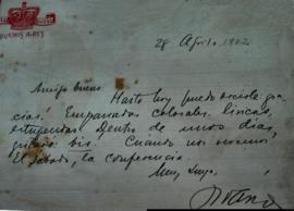 Carta de Rubén Darío a Manuel Gálvez