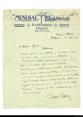 Carta de Rubén Darío a Delmira Agustini
