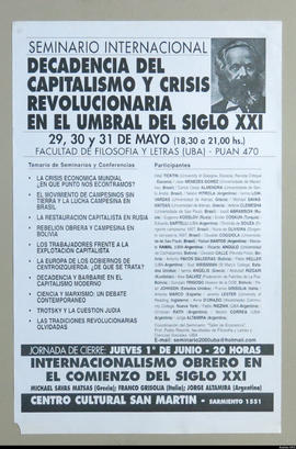 Afiche promocional &quot;Seminario Internacional Decadencia del capitalismo y crisis revolucionar...