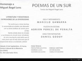 Volante &quot;Poemas de un sur: Textos de Miguel Ángel Lens&quot;