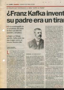 Artículo periodístico &quot;Un relato que contradice la obra &quot;Carta al Padre&quot;: ¿Franz Kafka inventó que su padre era un tirano?&quot;