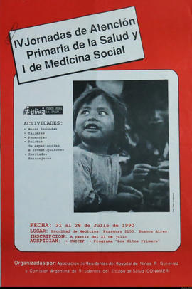Afiche promocional &quot;IV Jornadas de Atención Primaria de la Salud y I de Medicina Social&quot; de la Asociación de Residentes del Hospital de Niños Ricardo Gutiérrez