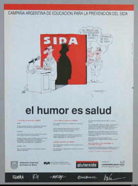 Afiche de concientización de la Federación Argentina de Clubes de Barrio &quot;Campaña argentina de educación para la prevención del Sida : el humor es salud&quot;.