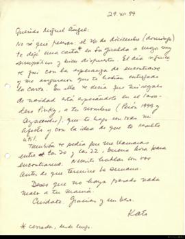 Carta de Kato a Miguel Ángel Lens